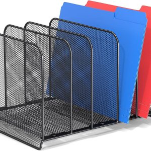 5 Sections File Rack,Mesh File Sorter File Folder Holder with Cylinder Edging,Sturdy Not Bent, Metal Desk Organizer Desktop Organization for Document Newspaper Magazine,1 Pack